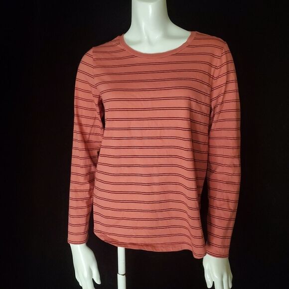 Old Navy Everywear Pink & Red Striped Long Sleeve Tee (M) - Picture 3 of 6
